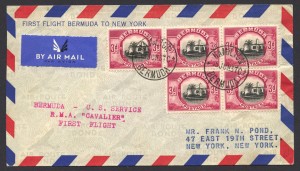 1937 Cavalier Bermuda to New York 3d stamps First Flight