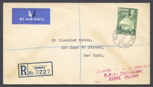 1937 Cavalier Bermuda to New York 1sch reg First Flight