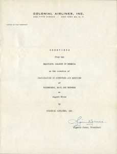 1947 Colonial Airlines Inaugural Flight Washington DC enclosed letter FF