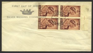 1948 Silver Anniversary 1½d x 4 fdc
