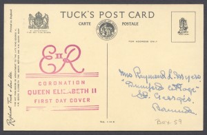 1953 Queen Elizabeth II Coronation Postcard reverse FDC