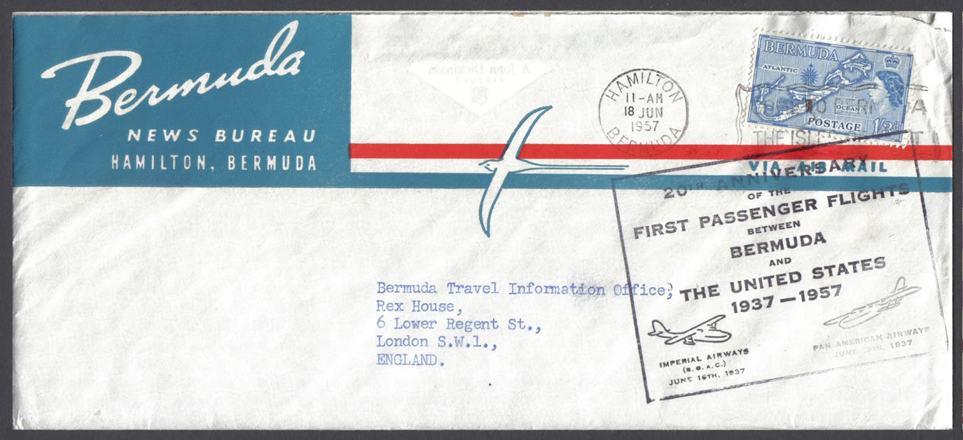 1957 20th Anniversary of the First Passenger Flights Bermuda and USA