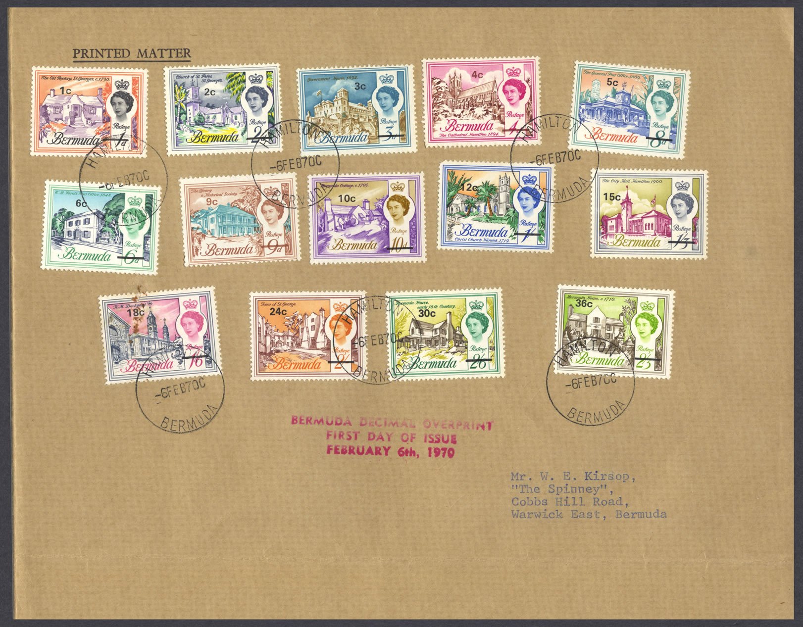1970 Buildings of Bermuda Decimal Overprint