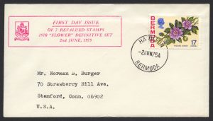 1975 Revalued Bermuda Flowers definitives 17c Hamilton FDC