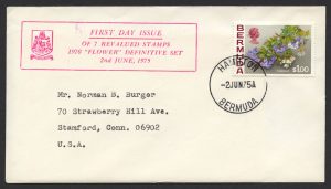 1975 Revalued Bermuda Flowers definitives 1BMD Hamilton FDC