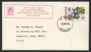 1975 Revalued Bermuda Flowers definitives 25c Hamilton FDC