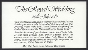 1981 Royal Wedding Charles and Diana insert Benham FDC