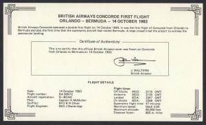 1983 BA Concorde Orlando to Bermuda Signed Insert First Flight