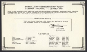 1983 British Airways Concorde Bermuda to Orlando insert Signed First Flight