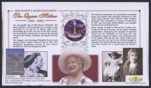 2002 Queen Elizabeth the Queen Mother Souvenir Sheet reverse FDC