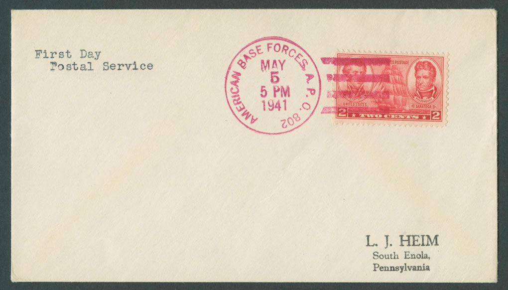 1941 American Base Forces APO 802 First Day Postal Service