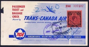 1953 TCA Airline Ticket showing £1 fiscally used stamp