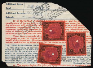1953 Queen of Bermuda 3 x £1 fiscally used